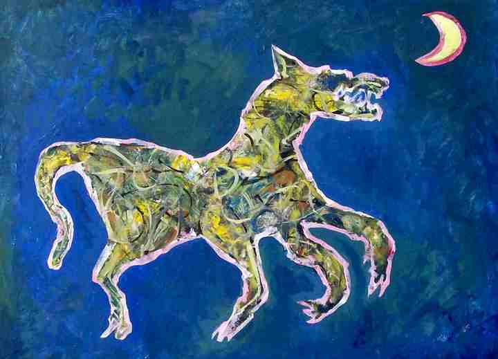 Dancing Wolf Growling a monotype print by Arthur Secunda